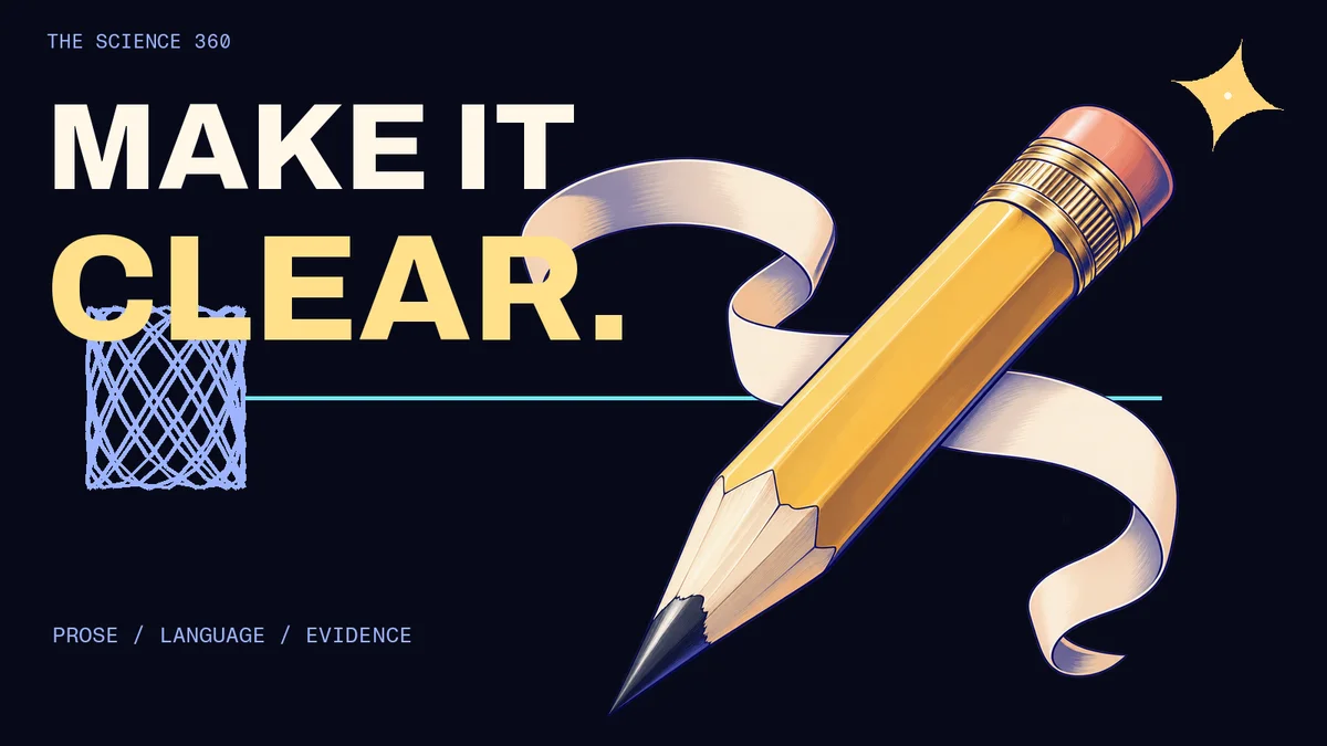 Illustration of a pencil and paper, with the words Make it clear.