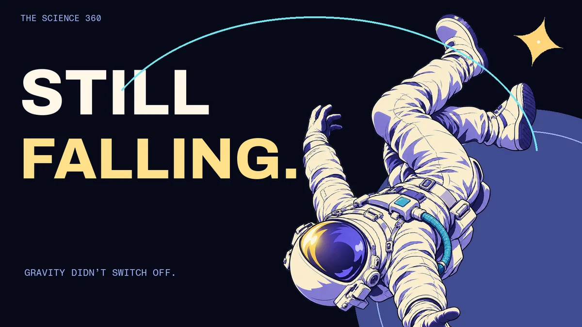 Illustration of a floating astronaut beside the words Still falling.